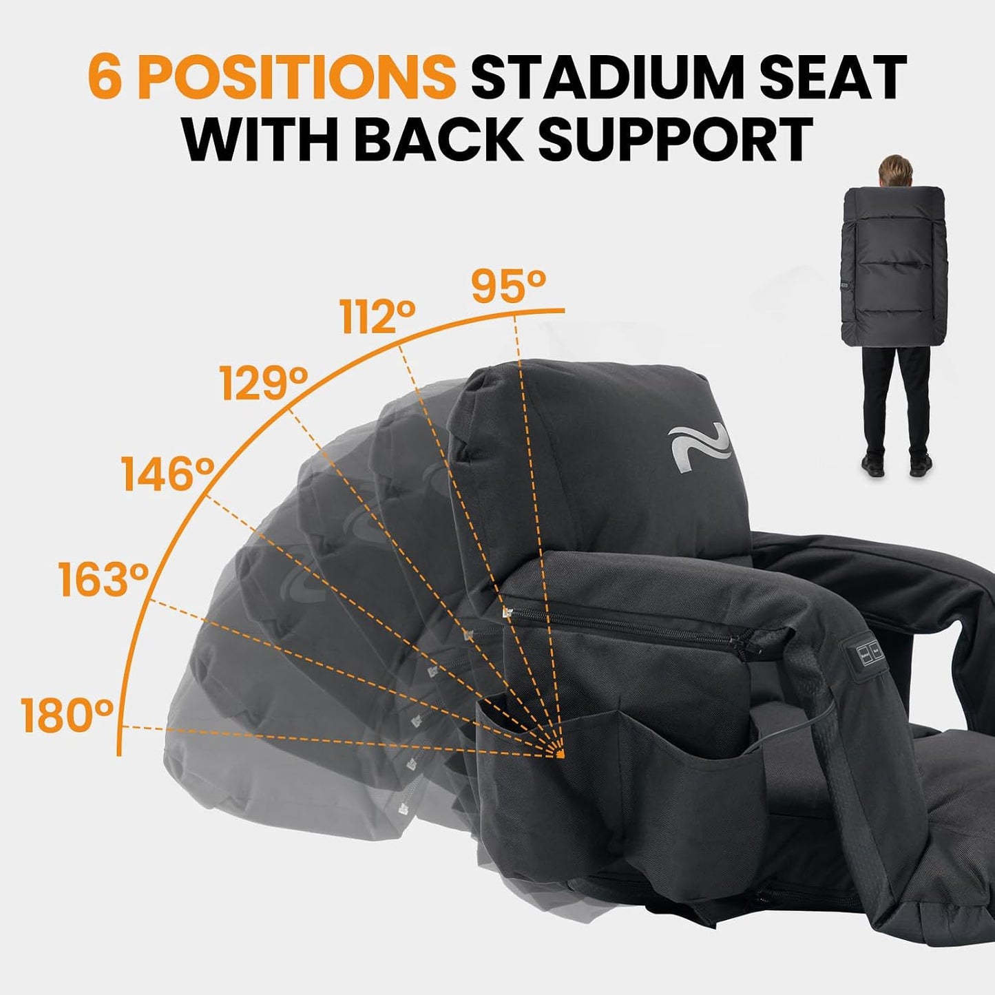 25in 5.12" Extra Thick&Wide Heated Stadium Seat for Bleachers | Sofa Style Design Thick Bleacher Chair With Back and Comfy Cushion, 6 Reclining Positions, 3 Heat Levels (NO Battery)