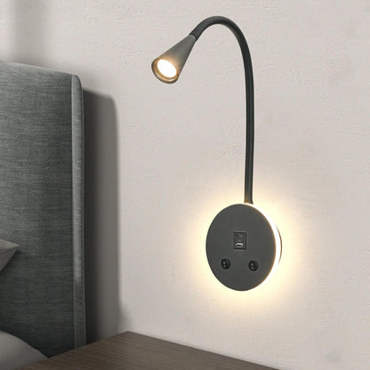 Book Lights for Reading at Night, LED Wall Mounted Reading Light, Flexible Gooseneck Wall Lamps for Bedroom, Plug in Wall Lights with USB Charging, Bedside Wall Sconces Focused Bed Lamp (Black)