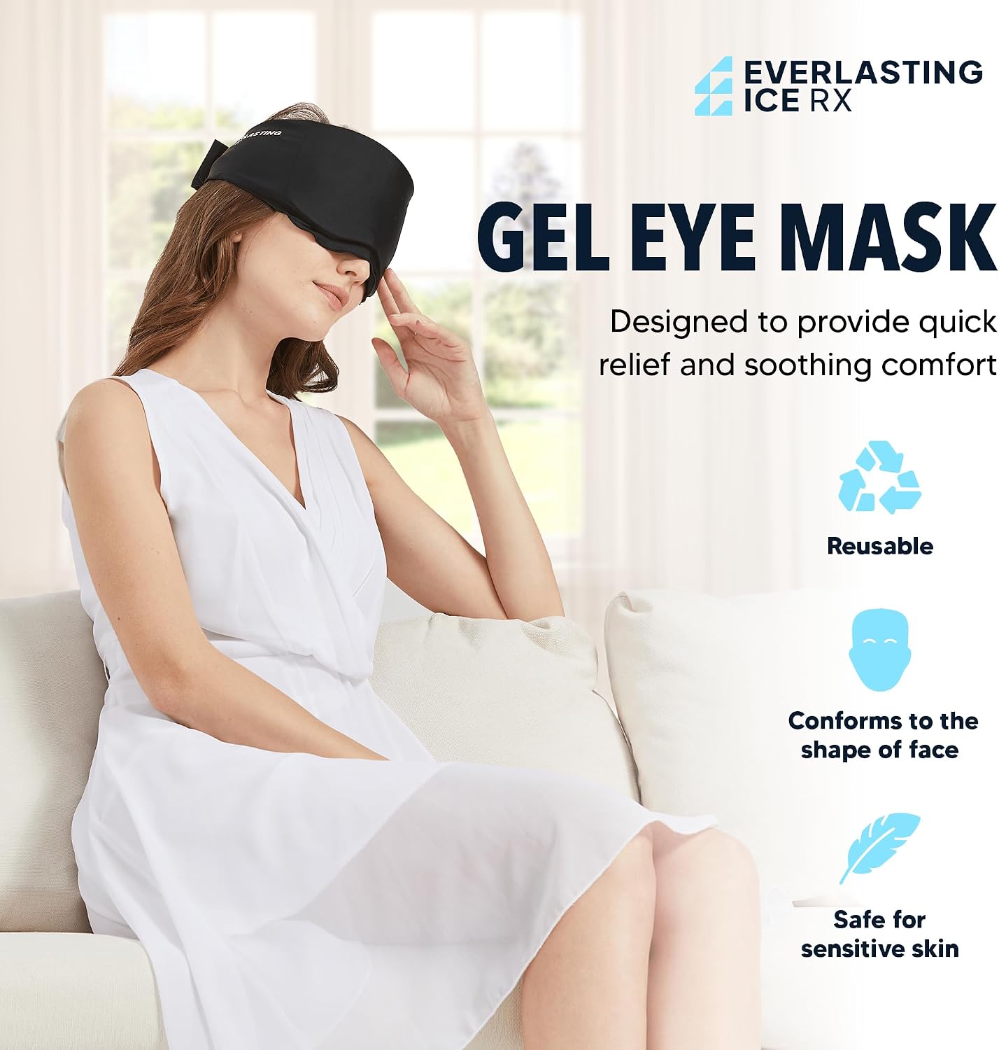 Cooling Eye Mask for Puffiness - Gel Eye Mask Reusable - Eye Ice Pack for Migraines, Sinus Pain, Sore Eyes & Face Ice Pack Therapy - with Adjustable Strap