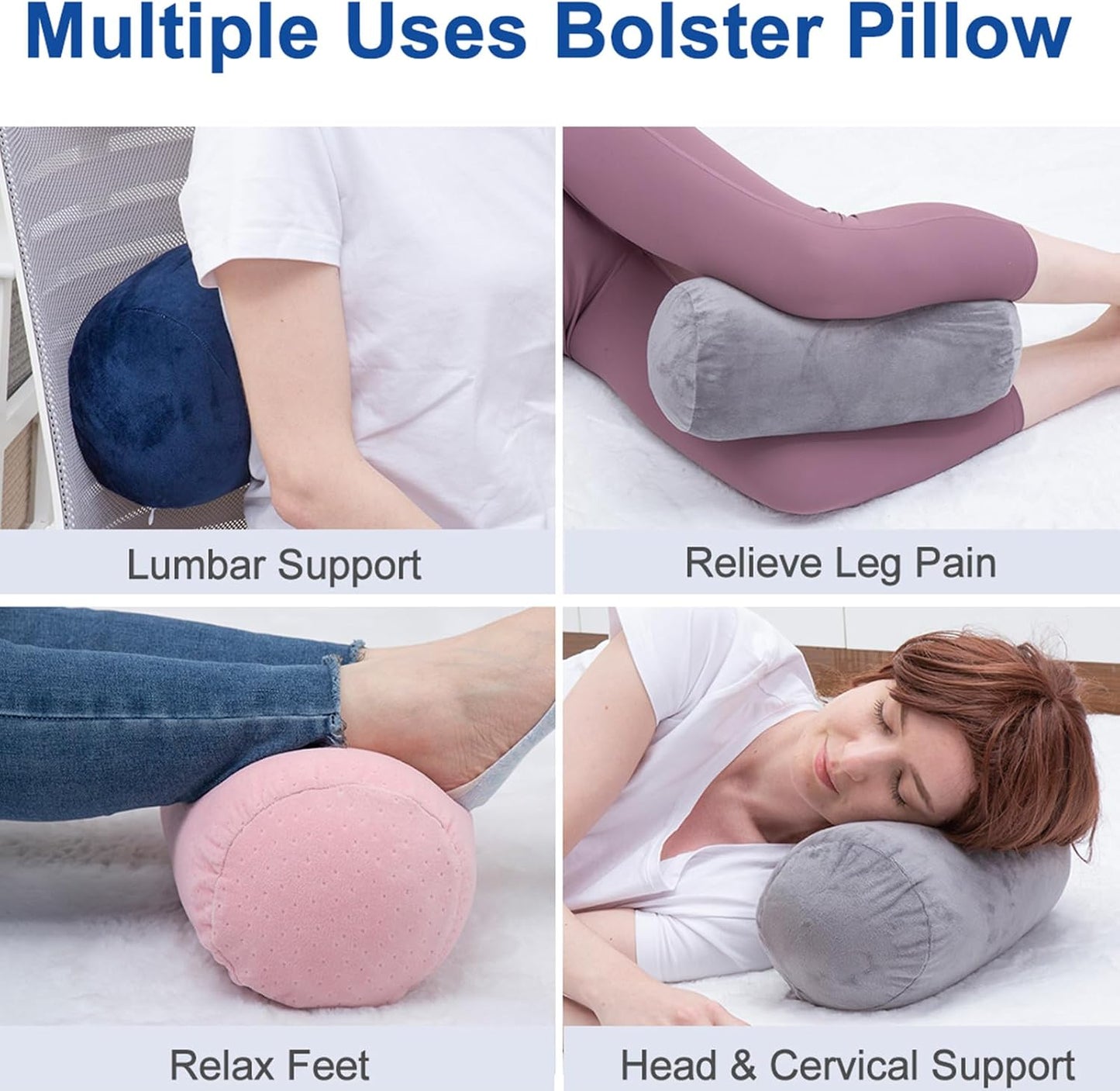1 MIDDLE ONE Round Cylinder Bolster Pillow with Removable Cooling Cover, Tube Roll Cervical Pillow for Head, Neck, Back and Legs Support, 13"x 6", Grey