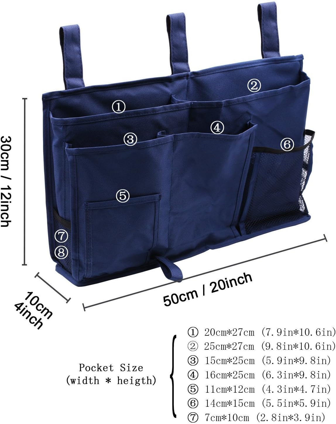 Large Pocket Bedside, Hanging Storage Organizer for Books,Phones,Tablets,Accessory and TV Remote - Best for Headboards, Bed Rails, Dorm Rooms, Bunk Beds, Apartments, Bathrooms &Travel (Light blue)