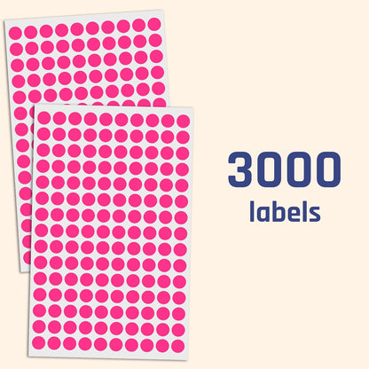 3000 Pieces, Small Colored Dot Round Stickers Labels - 10 Colors, 0.375"