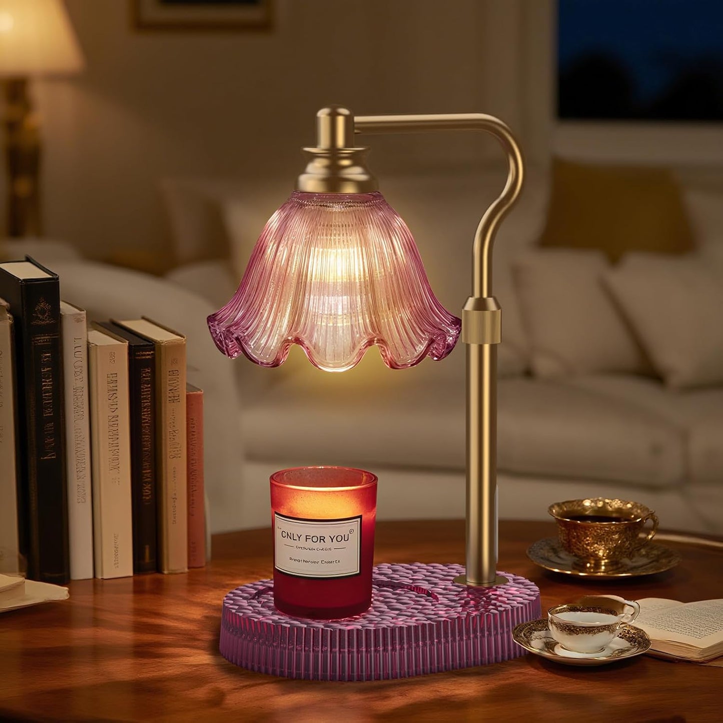 Flower Candle Warmer Lamp,Adjustable Timer & Dimmer(Green) | Adjustable height fits jars. Timer & dimmer safe melt. 2 bulbs & heat-proof base. Perfect for bedroom, office, or gifting.