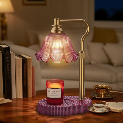 Flower Candle Warmer Lamp,Adjustable Timer & Dimmer(Green) | Adjustable height fits jars. Timer & dimmer safe melt. 2 bulbs & heat-proof base. Perfect for bedroom, office, or gifting.