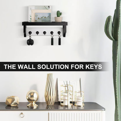 Key and Mail Holder Wall Mount, Mail Organizer with 5 Key Hooks | Key Holder with Shelf, Key Holder for Coat, Dog Leash, Home Decor Rack, Entry Way Organizer