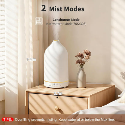 URPOWER 180ML Ceramic Essential Oil Diffuser, Ultrasonic Aromatherapy Diffuser with 7-Color Lights, Auto Shut-Off, Quiet Oil Diffuser for Bedroom, Home Office