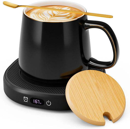 Coffee Mug Warmer & Pure Black Mug Set, Electric Cup Warmer for Desk
