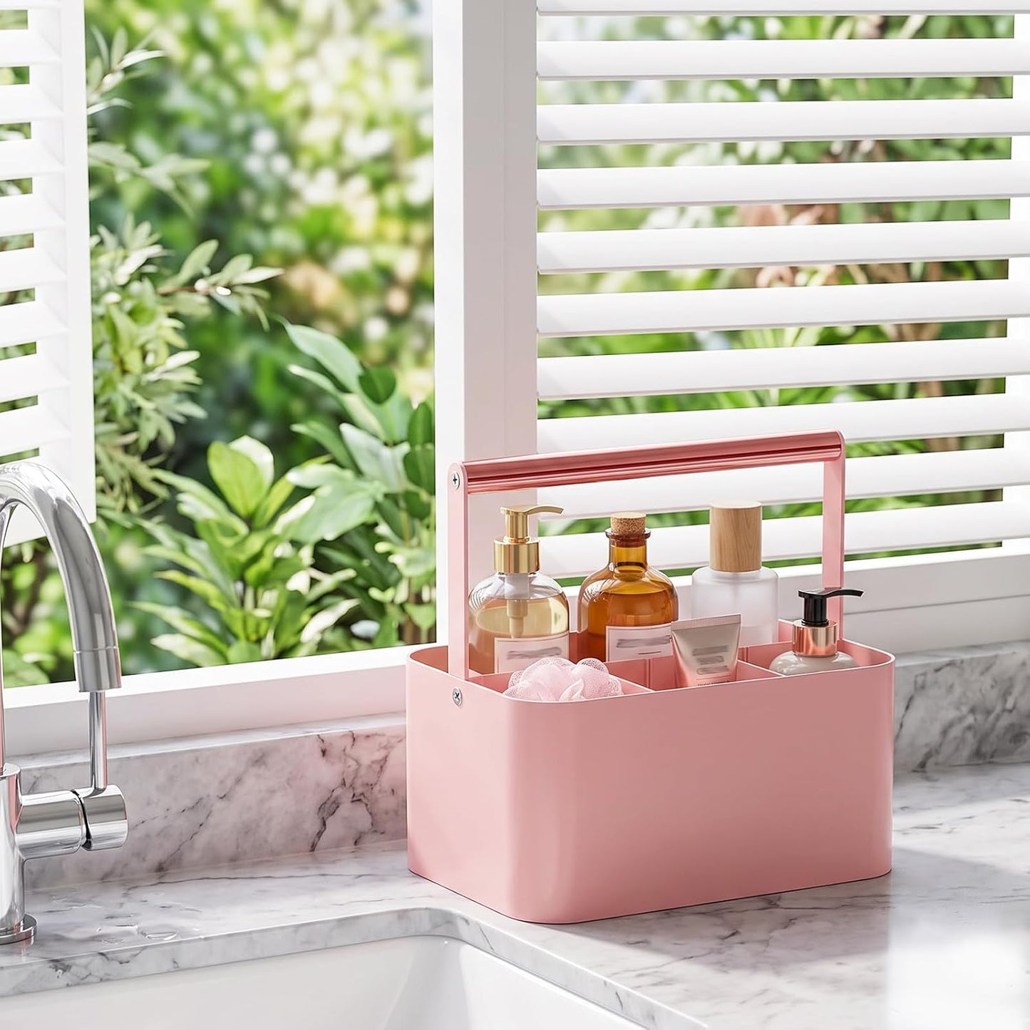 BYUNER Portable Shower Caddy Dorm: Bathroom Caddy Organizer with Handle and Adjustable Dividers,Plastic Shower Basket for Toiletry,Makeup,Vanity,Shower Storage Tote for College, Cleaning Caddy, Black