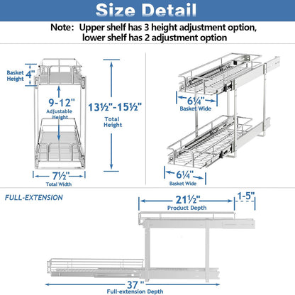 ROOMTEC Pull Out Cabinet Organizer, Pull Out Shelves 5½" W x 21½" D, Heavy Duty Cabinet Drawers Slide Out Kitchen Organizers Storage Shelf