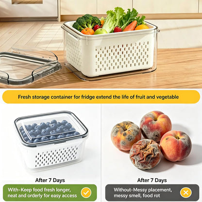 4 Plastic Sealed Freshness Boxes with Removable Filters, Fruits and Salads | 106 OZ (3.15L) + 57 OZ(1.7L) + 27 OZ(0.8L) + 13 OZ(0.38L), plastic, soaking, washing, draining, storage, stackable, nestable