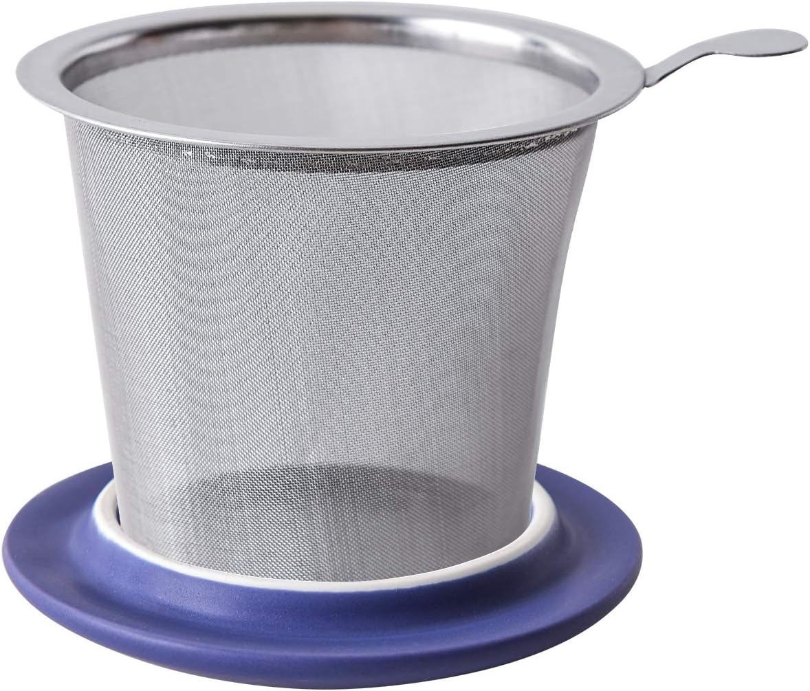 Yundu 12 OZ Matte Purple Ceramics Teacup with Infuser and Lid, Mug with Lid for Steeping - Stainless Steel Infuser for Loose Leaf Tea, Home Office Gift for Tea Lovers