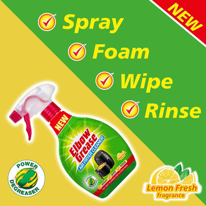Elbow Grease Air Fryer Cleaner Spray | Spray, Foam, Wipe, Rinse - Cuts Through Dirt, Grease & Grime (Lemon Fresh, 500ml) | Spray, Foam, Wipe, Rinse - Cuts Through Dirt, Grease & Grime