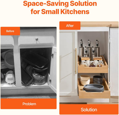 VEVOR Pull Out Cabinet Organizer, 14"W x 21"D Cabinet Drawer, Soft Close Slide out Shelf, Heavy-Duty Sliding Wood Drawer, Bottom Mount Size（14.5"W x 23"D）and Side Mount Size（15"W x 23"D） | Heavy-Duty Sliding Shelf with Bottom or Side Mounting for