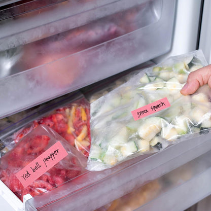 2 Kitchen Freezer Labeling Tapes & 1 Marker Pen, 0.47 x 54 yd Narrow Roll & 0.95 x 54 yd Wide Roll Waterproof Low Temperature Freezer Marking Tape for Glass Bottle Storage Container(Pink)