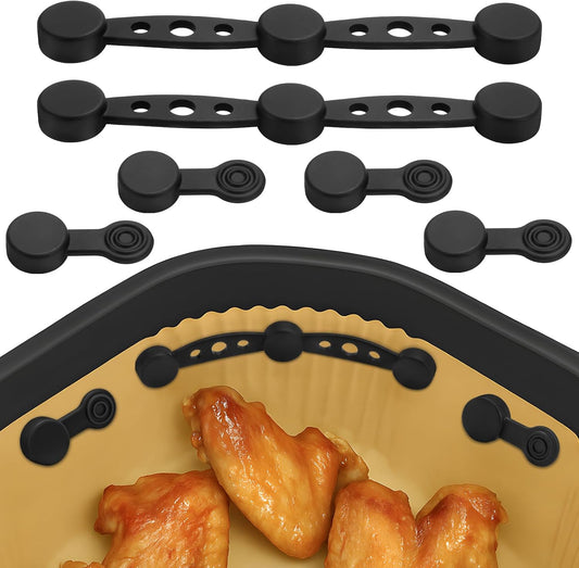 Air Fryer Magnet Silicone Buckles for Parchment Paper – 2 Pack Reusable Accessories for Disposable Basket Liners, Secure Baking Paper, Prevent Shifting & Burning (Black)