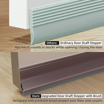 Esufeir 39” Under Door Draft Stopper with Brush,Black | Bottom of Door Sweeps for Exterior & Interior,Gap Filler Sound Blocker Seal Strip,Draft Guard Dust Stopper