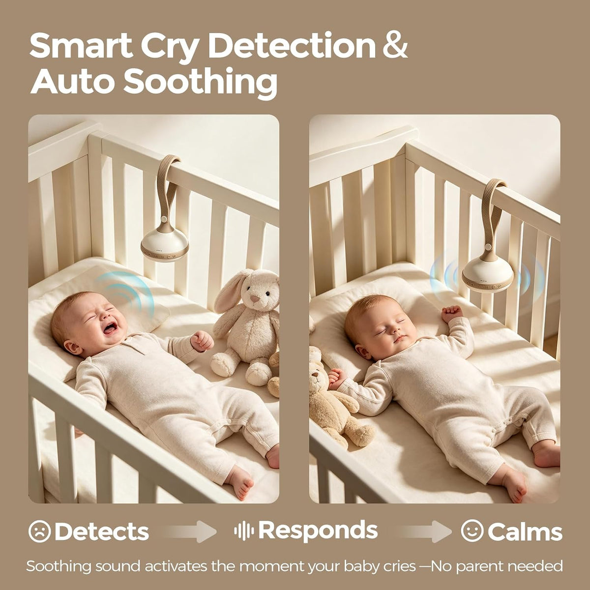 White Noise Machine for Baby, 9 Sounds Beige, Cry Detection Portable Travel