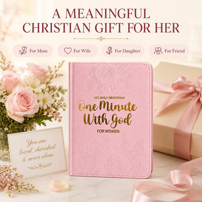 One Minute With God for Women, One Minute Daily Devotional Prayers & Reflections, Christian Prayer Journal with 365 Bible Verses, Pink Hardcover Gift for Mom, Wife, Daughter