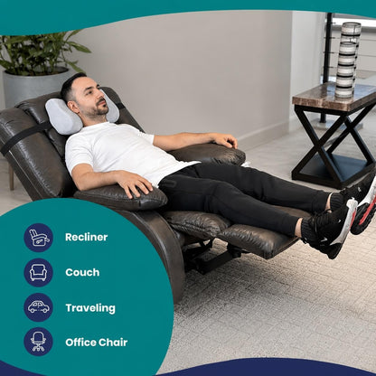 Memory Foam Headrest Pillow for Recliner – B-Shaped Neck Pillow with Stabilizer Strap, Soft Plush Fabric - Ultimate Neck Support and Pain Relief (Midnight)