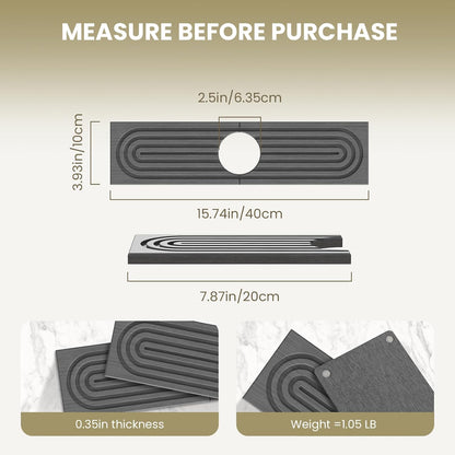 Diatomite Faucet Mat for Kitchen Sink, Quick-Dry Stone-Like Sink Mat, Flat Lay Absorbent Countertop Drying Mat for Faucet Area, Hard Diatomite Mat, Gray, 23.6 x 4 in