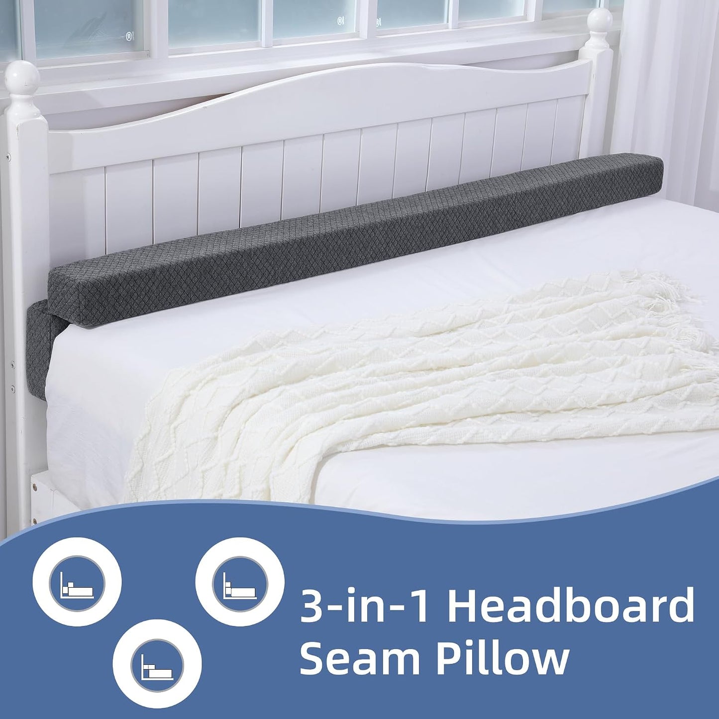 Flodable Pillow for Headboard Gap,Bed Gap Filler Queen Size,Adjustable Bed Wedge Pillow for Headboard,Rectangular Bed Gap Filler,Foam Mattress Gap Filler(Gray,Queen)