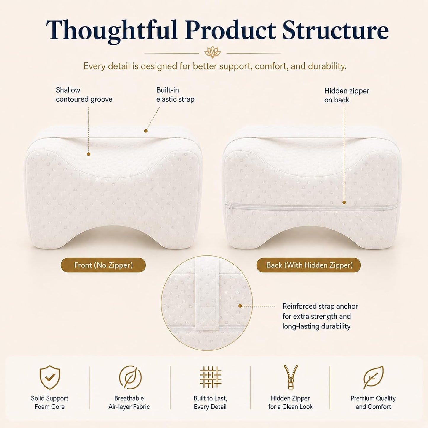 Cooling Knee Pillow for Side Sleepers, Ergonomic Memory Foam Knee Cushion, High-Density Leg Support Pillow for Hip, Back & Knee Pressure Relief, Spine Alignment Side Sleeping Pillow