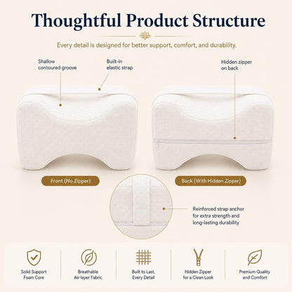 Cooling Knee Pillow for Side Sleepers, Ergonomic Memory Foam Knee Cushion, High-Density Leg Support Pillow for Hip, Back & Knee Pressure Relief, Spine Alignment Side Sleeping Pillow