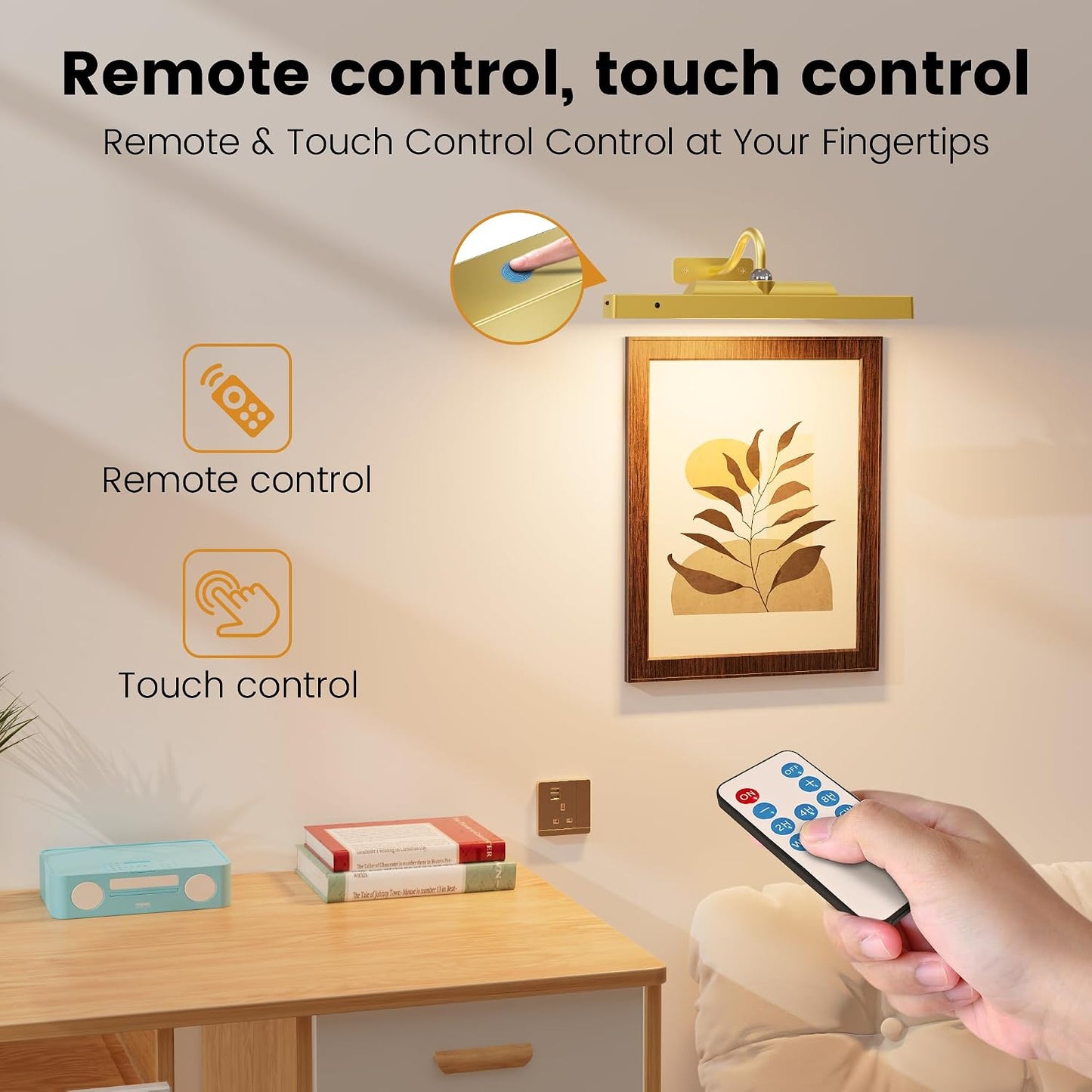 Picture Light for Wall, 12" Rechargeable Wireless Battery Operated Painting Lighting, Dimmable LED with Remote 3CCT for Wall Art Gallery Display (Black)