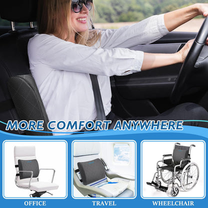 Lumbar Support Pillow for Office Chair, Back Support, Memory Foam, Grey | Improve Sitting Posture & Back Pain Relief. Lumbar Pillow Fits Office, Gaming & Car Chairs with Adjustable Dual Straps