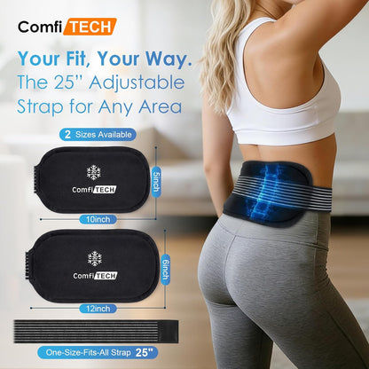 ComfiTECH Triple-Gel Soft Ice Packs with Extended 30-Min Cooling, 10"×5" | Flexible Ice Wraps with Adjustable Strap for Joint, Reusable Packs for Muscle Recovery on Knee, Back, Shoulder, Arm, Neck