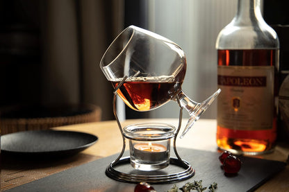 BarCraft Brandy Glass and Warmer Gift Set, 350ml Glass, Tea Light Holder and Metal Stand, 3-Piece Set