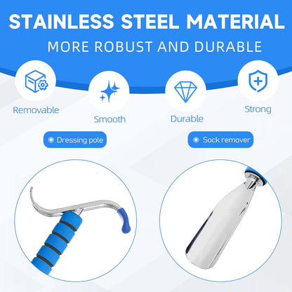 Fanwer Metal Long Shoe Horn with Dressing Stick - Shoe Horn Long Handle for Seniors, Disabled, Elderly | Adjustable Dressing Aid for Post-Surgery, Limited Mobility | Sock Remover & Shoe Helper Tool