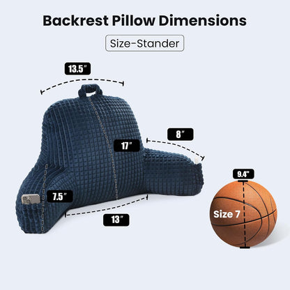 Reading Pillow with Arms for Sitting in Bed,Backrest,White Flannel,M | 17" Backrest Supports Back for College Students,Elbows & Forearms for Dorm Reading,Gaming,Watching TV