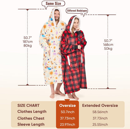 yescool Wearable Blanket Hoodie, Flannel Sherpa Fleece Blanket Sweatshirt for Adults Women Men,One Size Fits All - Colors A