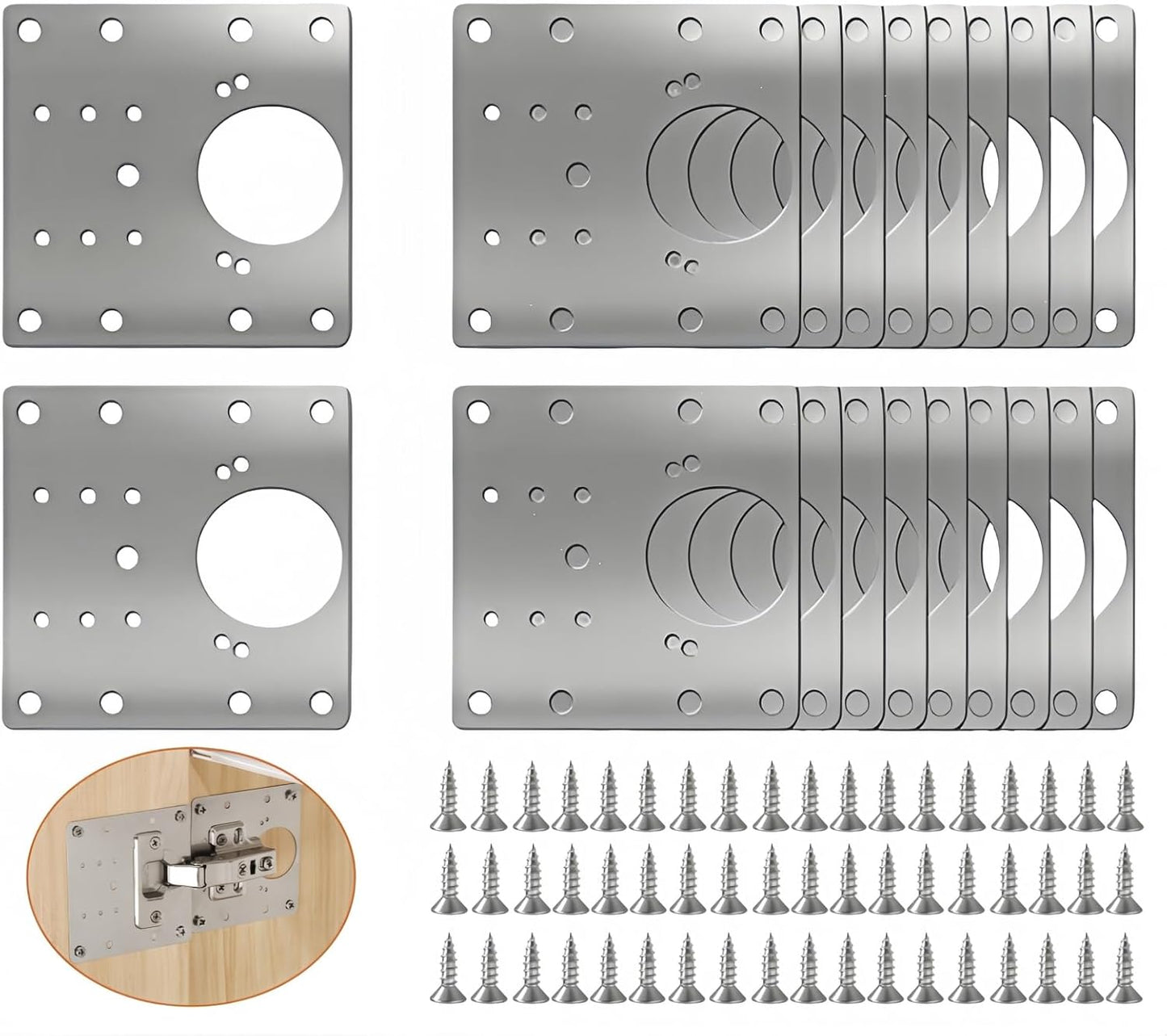 20PCS Upgraded Cabinet Hinge Repair Plate FOGZUVR Durable for Cabinet Doors | 100K Cycle Stainless Steel Door Hinge Mounting Plate Stainless Steel Rustproof Fix Loose Doors with Screws Bulk Easy Install