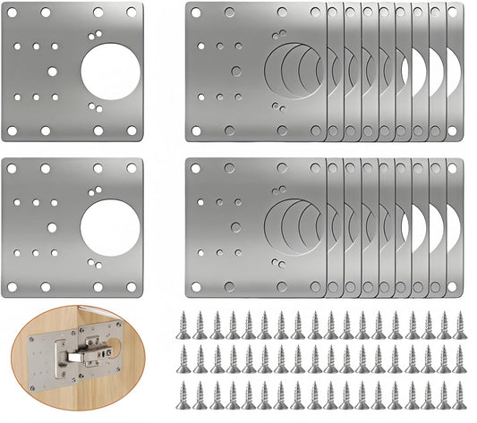20PCS Upgraded Cabinet Hinge Repair Plate FOGZUVR Durable for Cabinet Doors | 100K Cycle Stainless Steel Door Hinge Mounting Plate Stainless Steel Rustproof Fix Loose Doors with Screws Bulk Easy Install