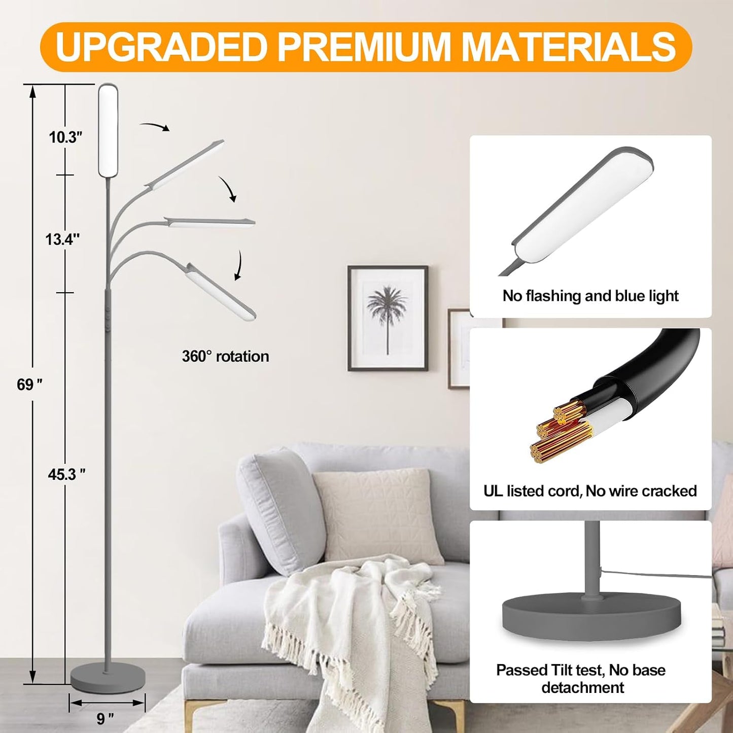 marctronic Floor Lamp, 18W 1800LM Super Bright LED Floor Lamp with Remote & Works with Smart Plug, Dimmable Timing Eye Caring Reading Lamps Floor Standing for Living Room Bedroom Office