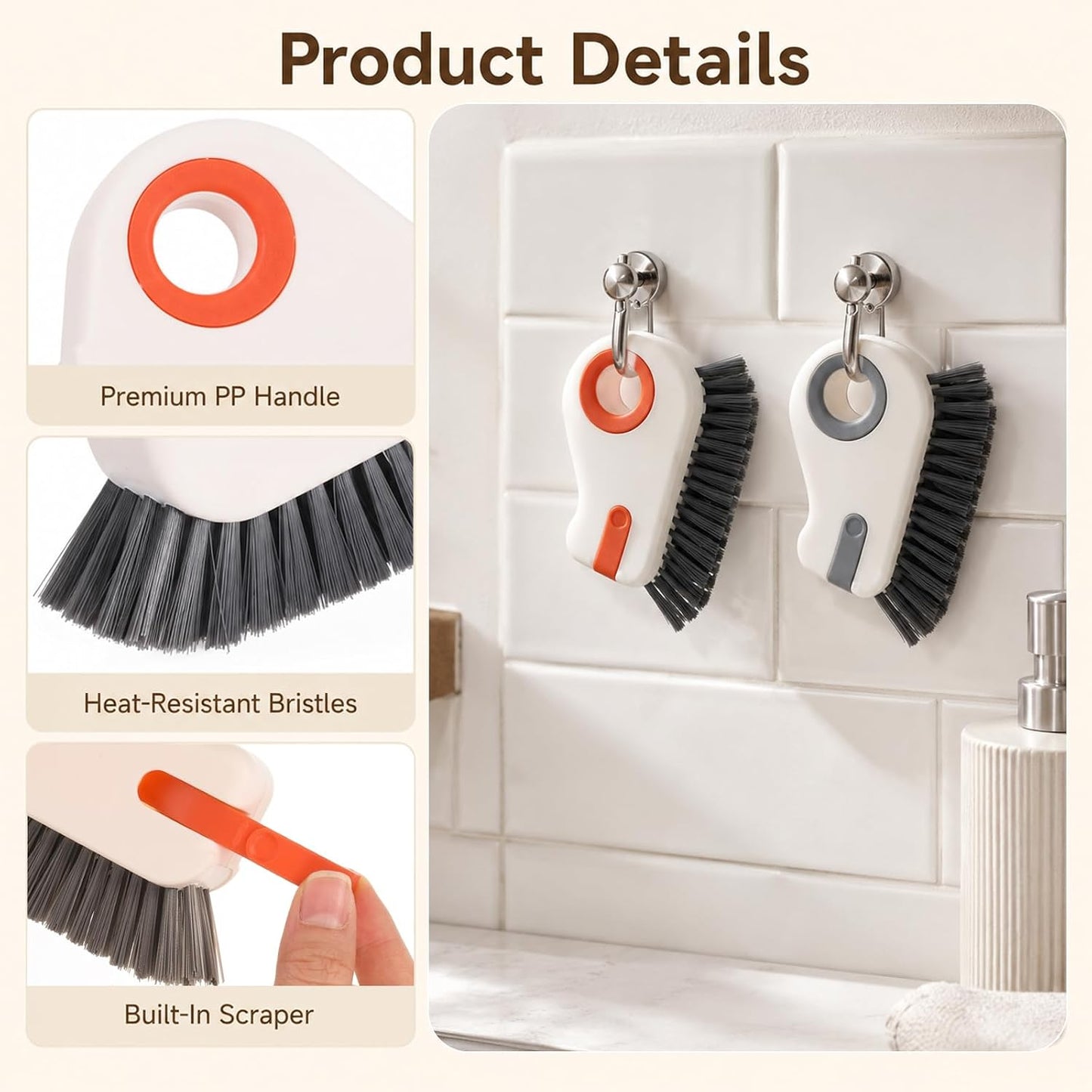 2 PCS Groove Cleaning Brush, Non-Shedding Gap Cleaner Tools | 2 in 1 Window Track Cleaning Brush with Hard Bristle and Hidden Scraper Shutter for Window Track, Kitchen Tile, Car Interior