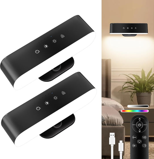Wall Scones Rechargeable Wall Sconces Set of 2 with Touch Remote Control | RGB 4400mAh Battery Operated Wireless Cordless, Adhesive Wall Light for Bedroom Indoor