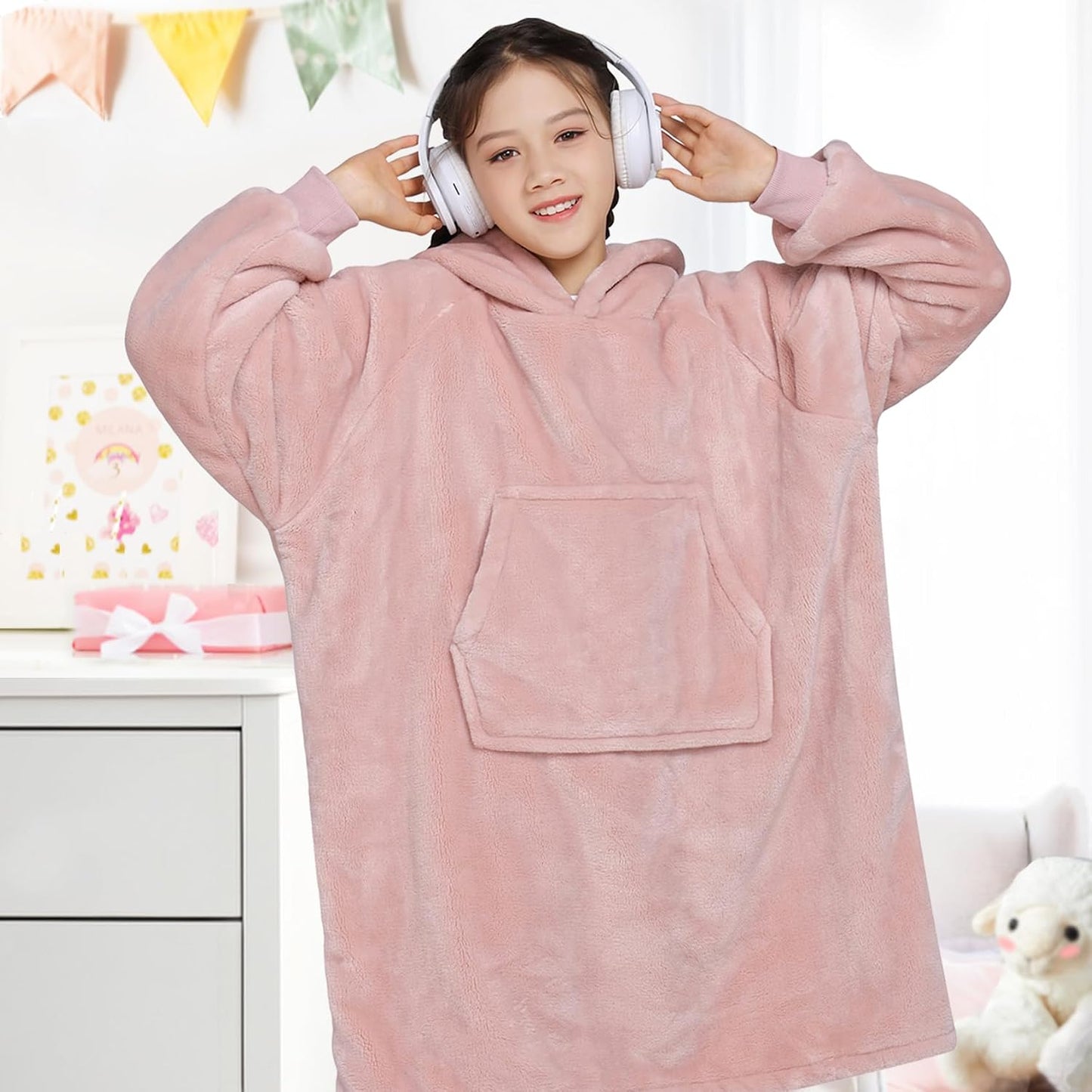 Wearable Blanket Sweatshirt Gifts for Women and Men, Warm and Cozy Giant Blanket Hoodie, Thick Flannel Blanket with Sleeves and Giant Pocket - Dark Gray