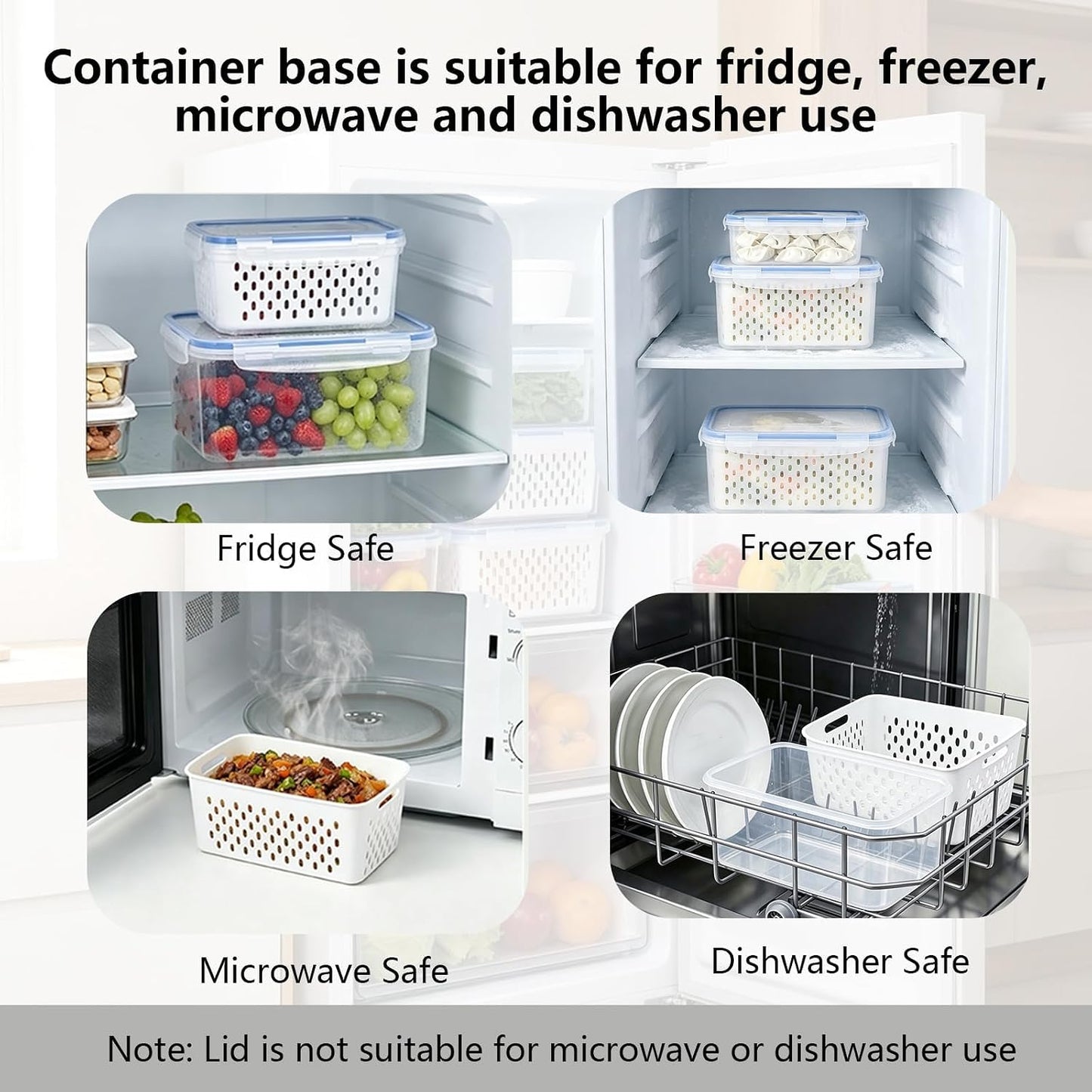 3 Pack Fruit Storage Containers for Fridge with Removable Colander and Lids | Fruit Containers for Fridge, Produce Containers for Fridge for Berry, Lettuce, Salad, Microwave and Dishwasher Safe