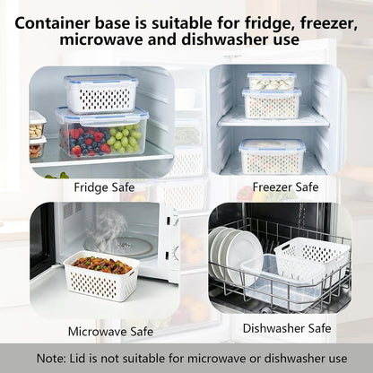 3 Pack Fruit Storage Containers for Fridge with Removable Colander and Lids | Fruit Containers for Fridge, Produce Containers for Fridge for Berry, Lettuce, Salad, Microwave and Dishwasher Safe