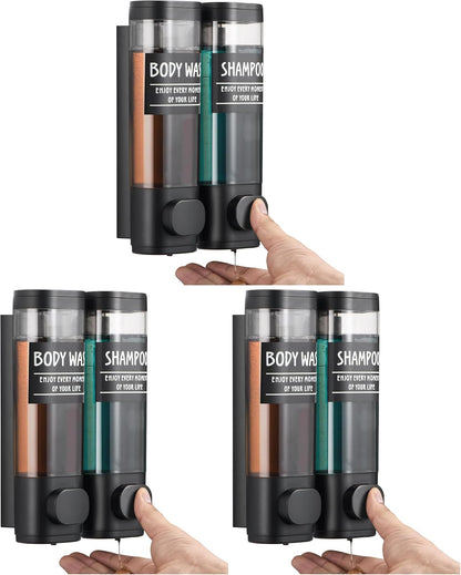 Shampoo and Conditioner Dispenser,GlintGath Shower Dispenser 2 Chamber No Drill Shampoo Dispenser for Shower Wall Mounted Shower Soap Dispenser for Bathroom Hotel,2 * 300ML,Matte Black