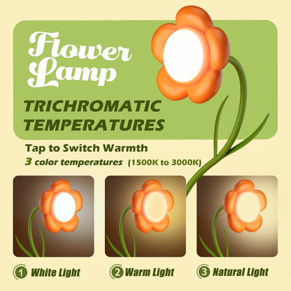 Rose Flower Lamp Rechargeable Reading Light for Bed,3-Color Modes Adjustable Brightness Small Night Light Neck Reading Light,Festival Gifts for Kids Mom Girlfriend Grandma(Orange-red)