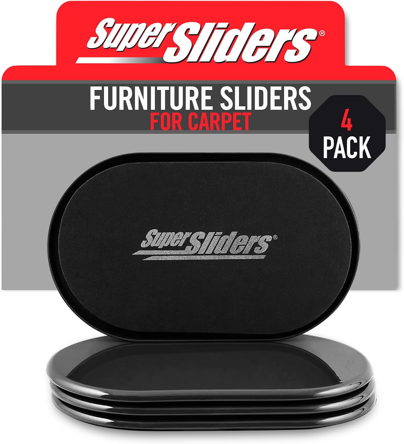 Super Sliders 5-3/4" x 9-1/2" XL Oval Reusable Furniture Sliders for Carpet, Anti-Slip Protective Furniture Moving Pads for Beds, Sofas, Dressers, Set of 4, Brown
