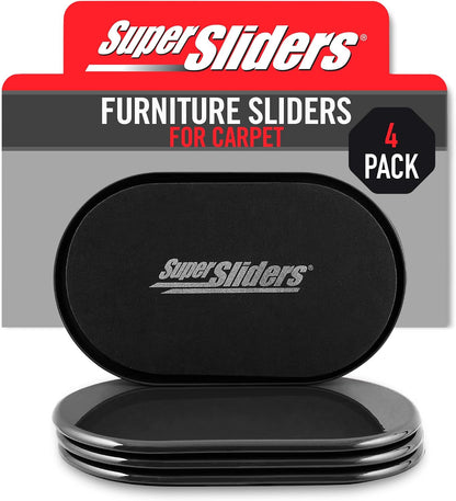 Super Sliders 5-3/4" x 9-1/2" XL Oval Reusable Furniture Sliders for Carpet, Anti-Slip Protective Furniture Moving Pads for Beds, Sofas, Dressers, Set of 4, Brown