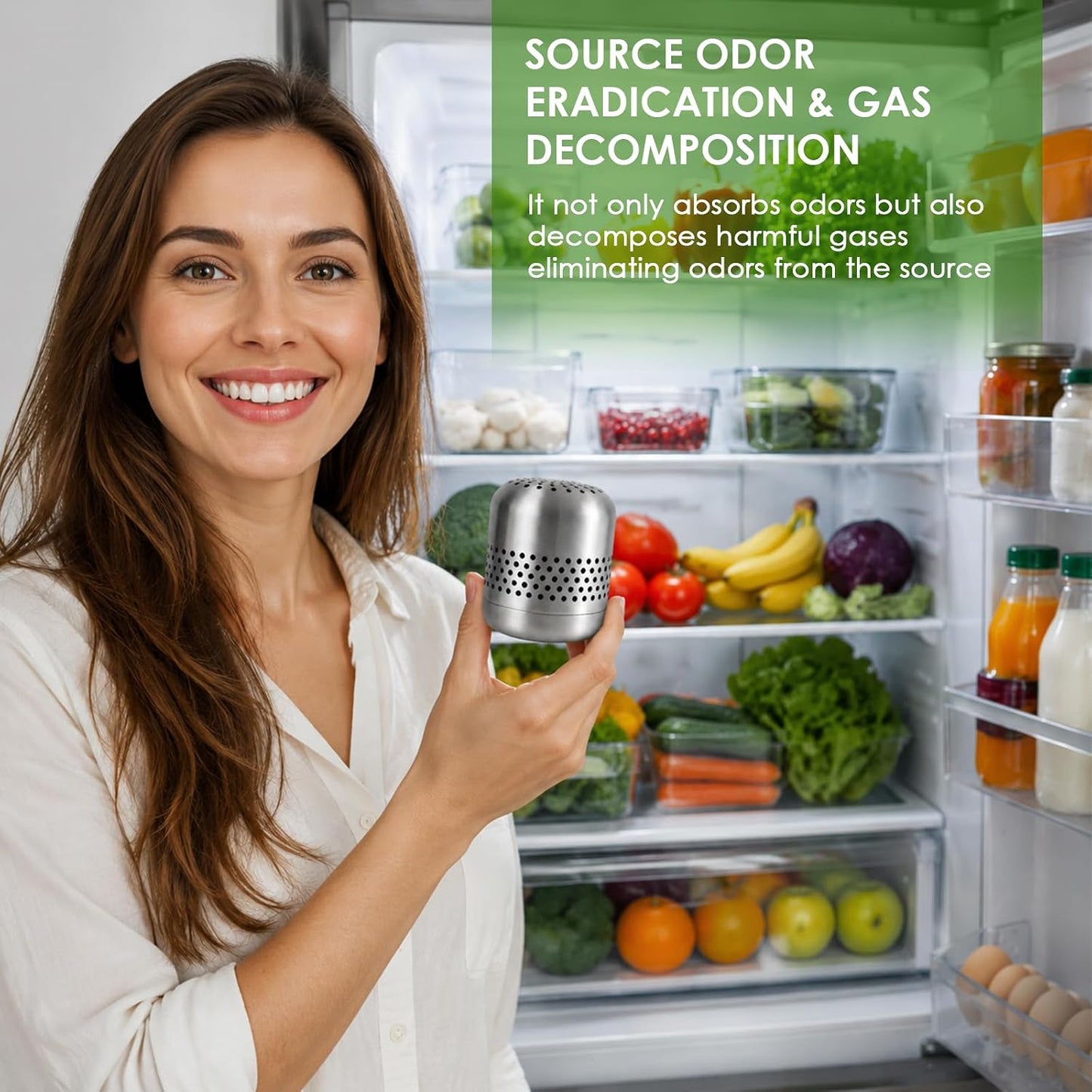 Refrigerator Deodorizer, 10-Year Long Lasting Odor Eliminator for Fridge & Freezer, More Effective Than Baking Soda & Charcoal Bags, Space-Saving Kitchen Gadget for Room, RV, Closet & New Home