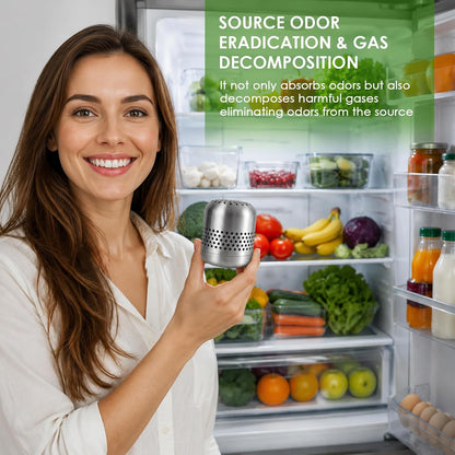 Refrigerator Deodorizer, 10-Year Long Lasting Odor Eliminator for Fridge & Freezer, More Effective Than Baking Soda & Charcoal Bags, Space-Saving Kitchen Gadget for Room, RV, Closet & New Home