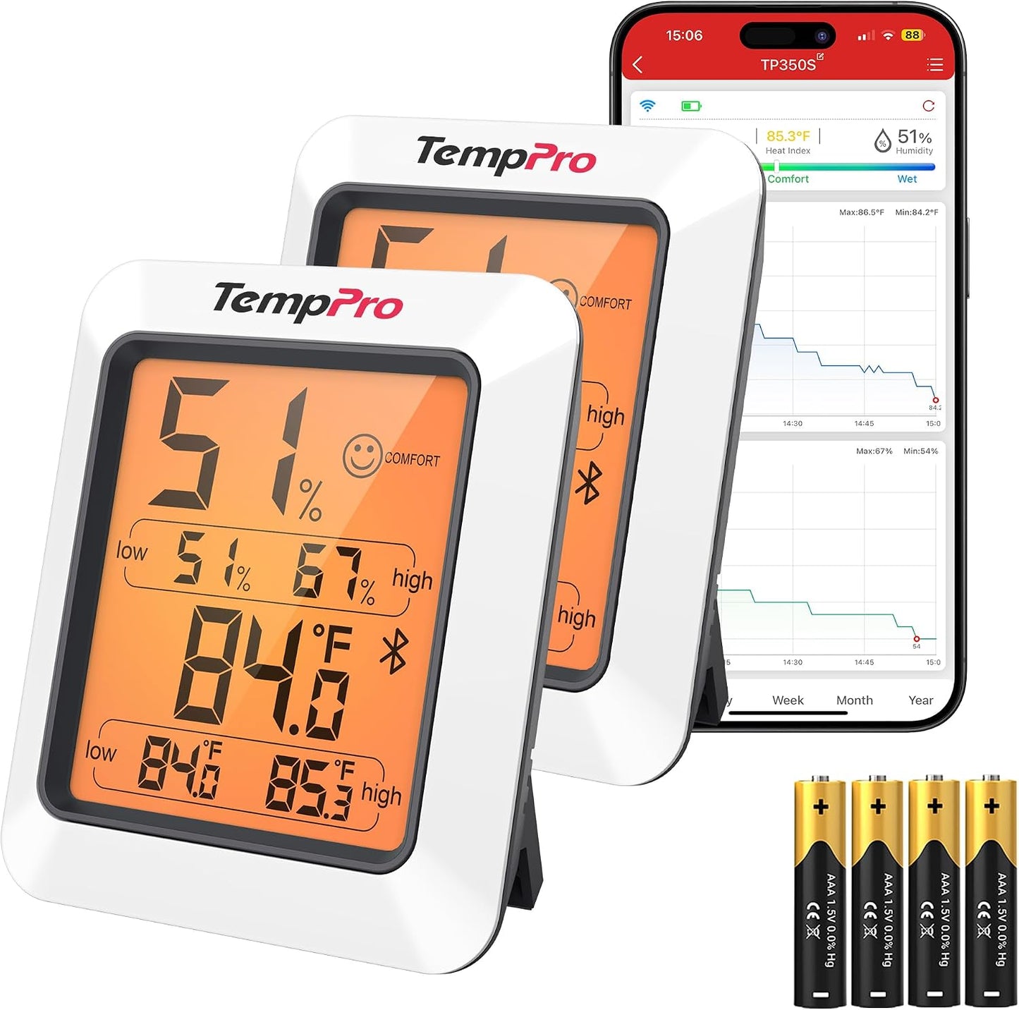 TempPro TP50 Digital Hygrometer Indoor Thermometer Room Thermometer | Humidity Meter Humidity Gauge with Temperature Humidity Monitor for House Office Celler Greenhouse RV (Previously ThermoPro)