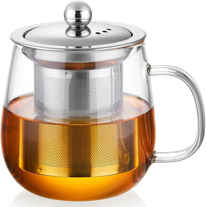 DOPUDO Glass Tea Cup with Infuser and Lid, 34oz/1000ml Large Borosilicate Teacup, Clear Mug for Loose Leaf Blooming Tea, Dishwasher Safe - Tea Maker Gift for Birthday